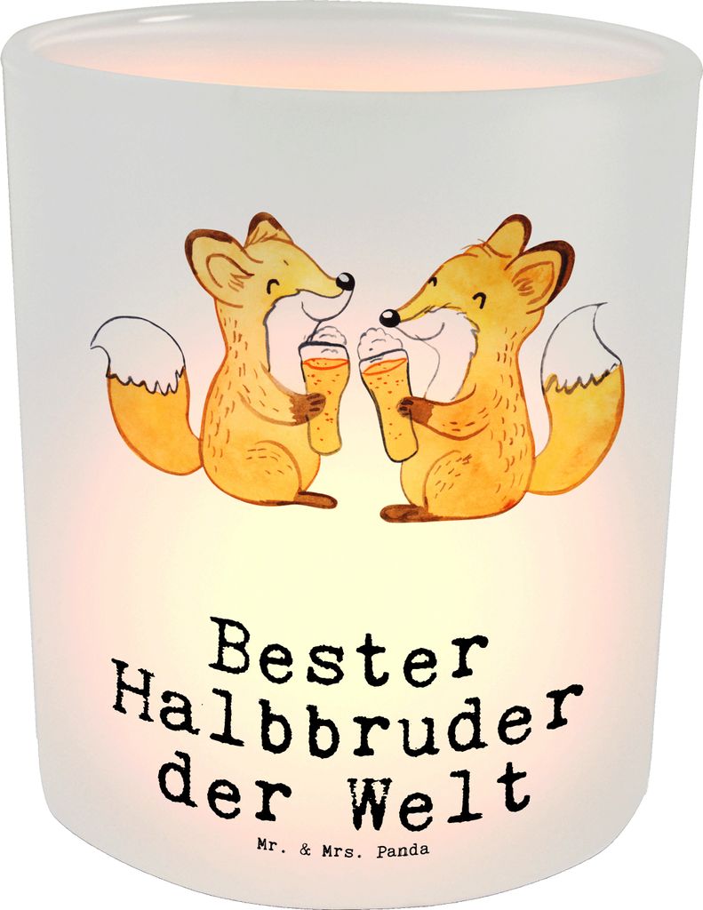 Mr. & Mrs. Panda Teelichthalter Fuchs Bester Halbbruder der Welt - Transparent - Geschenk, Windlicht aus Glas, Geschenkidee, Brother, kerzenhalter,...