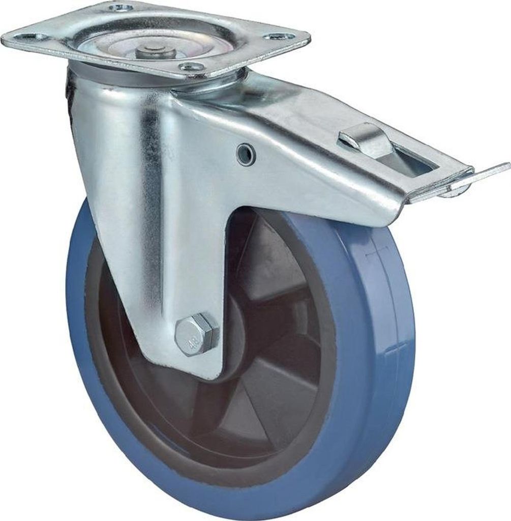 BS Rollen Lenkrolle mit Feststeller Durchmesser 100mm Tragfähigkeit 140kg Elastic-Vollgummirad Platte 104x80mm - L520.B61.101