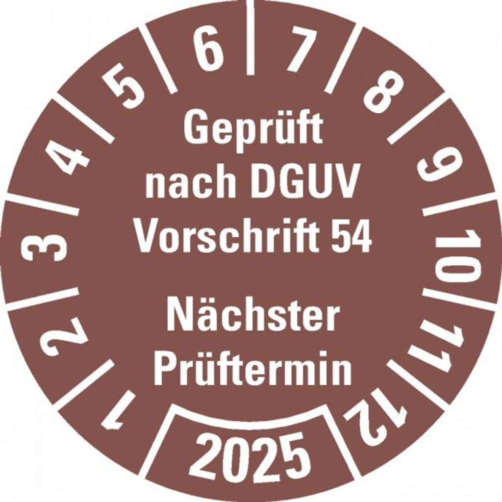 Dreifke Aufkleber I Prüfplakette Gepr.nach DGUV Vorschrift 54 2025, braun, D...