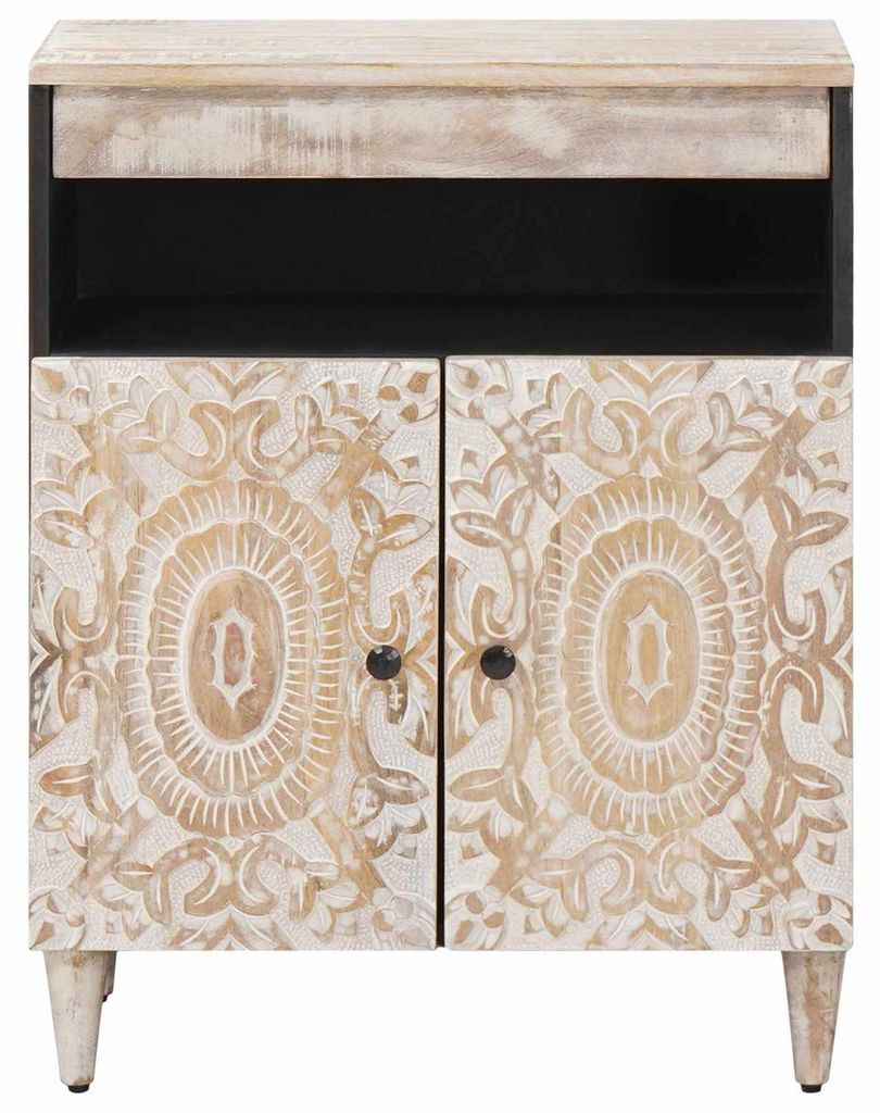 Saisonschlussverkauf - Sideboard - Kommode, Schrank Schlafzimmer, mit Speicher Weiß 60x33,5x75cm Massivholz Mango - CD- & DVD-Regale Stilvoll1529
