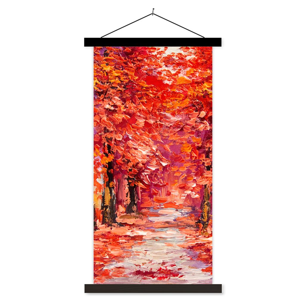 MuchoWow Textilposter Gemälde - Bäume - Herbst - Ölgemälde 90x180 cm mit schwarzem Rahmen - Dekoration Wohnzimmer