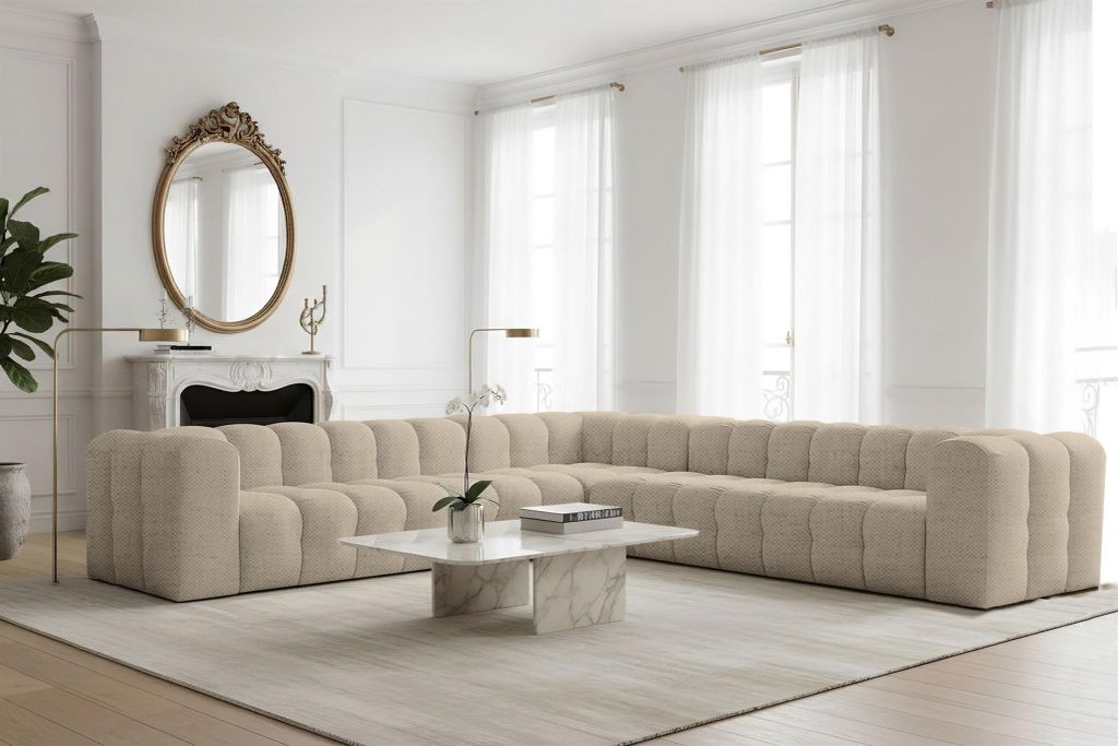 Ecksofa Designersofa SOLVIE XL in Stoff Moly Beige Seite Produktbild 