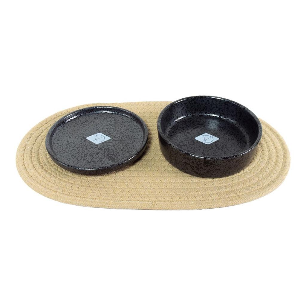 D&D Katzen-Napfset Jasper beige/black dots