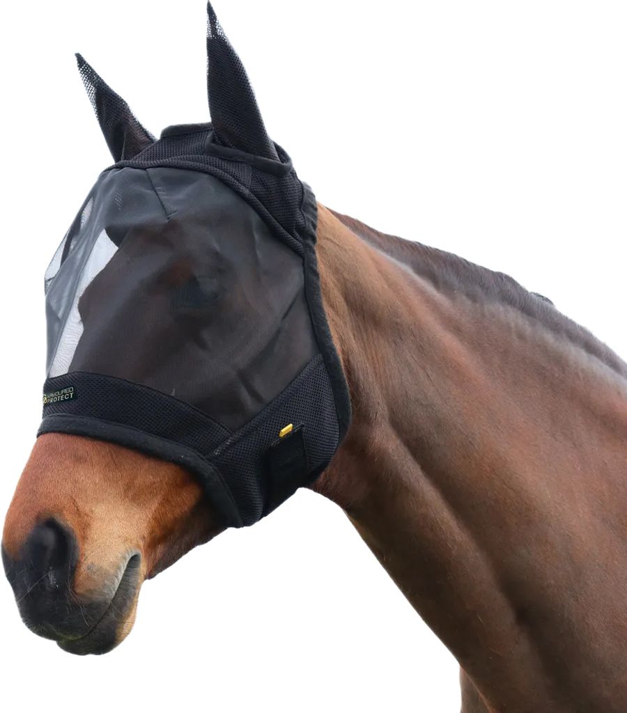 Hy - Pferde Fliegenmaske mit Ohren "Armoured Protect" BZ5906 (Kleines Pony) (Schwarz)