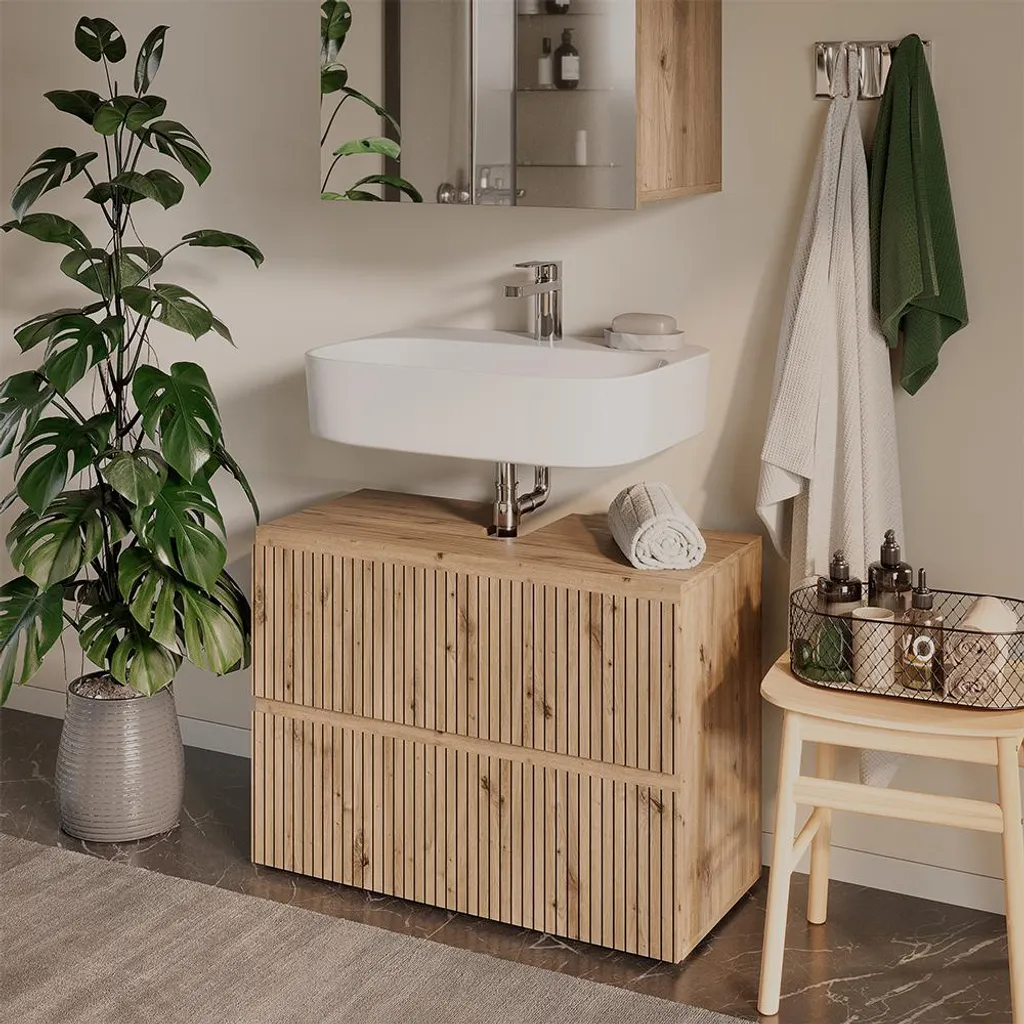 Meuble de salle de bain sous vasque 80cm chêne Artisan Vicco Takumi 58464