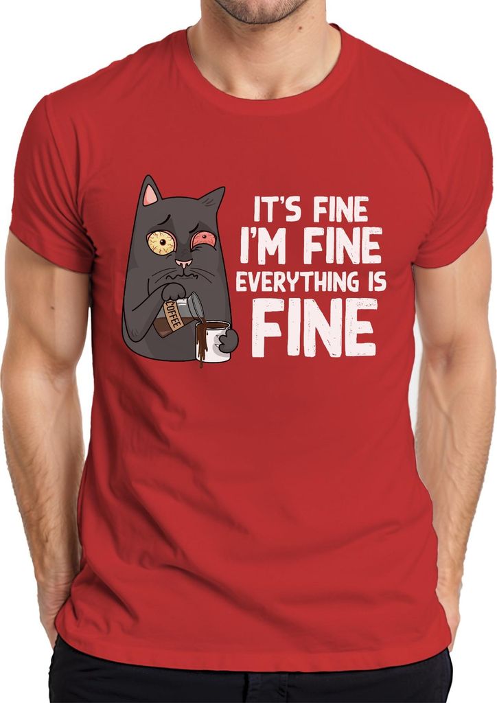 Lustige Katze Kaffee Spruch Im Fine Morgenmuffel Humor Stress Herren T-Shirt, Rot, XL
