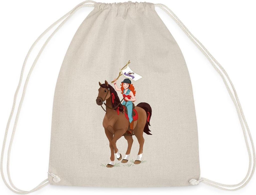 Spreadshirt Schleich Horse Club Hannah auf Pferd Cayenne Turnbeutel, One size, Natur