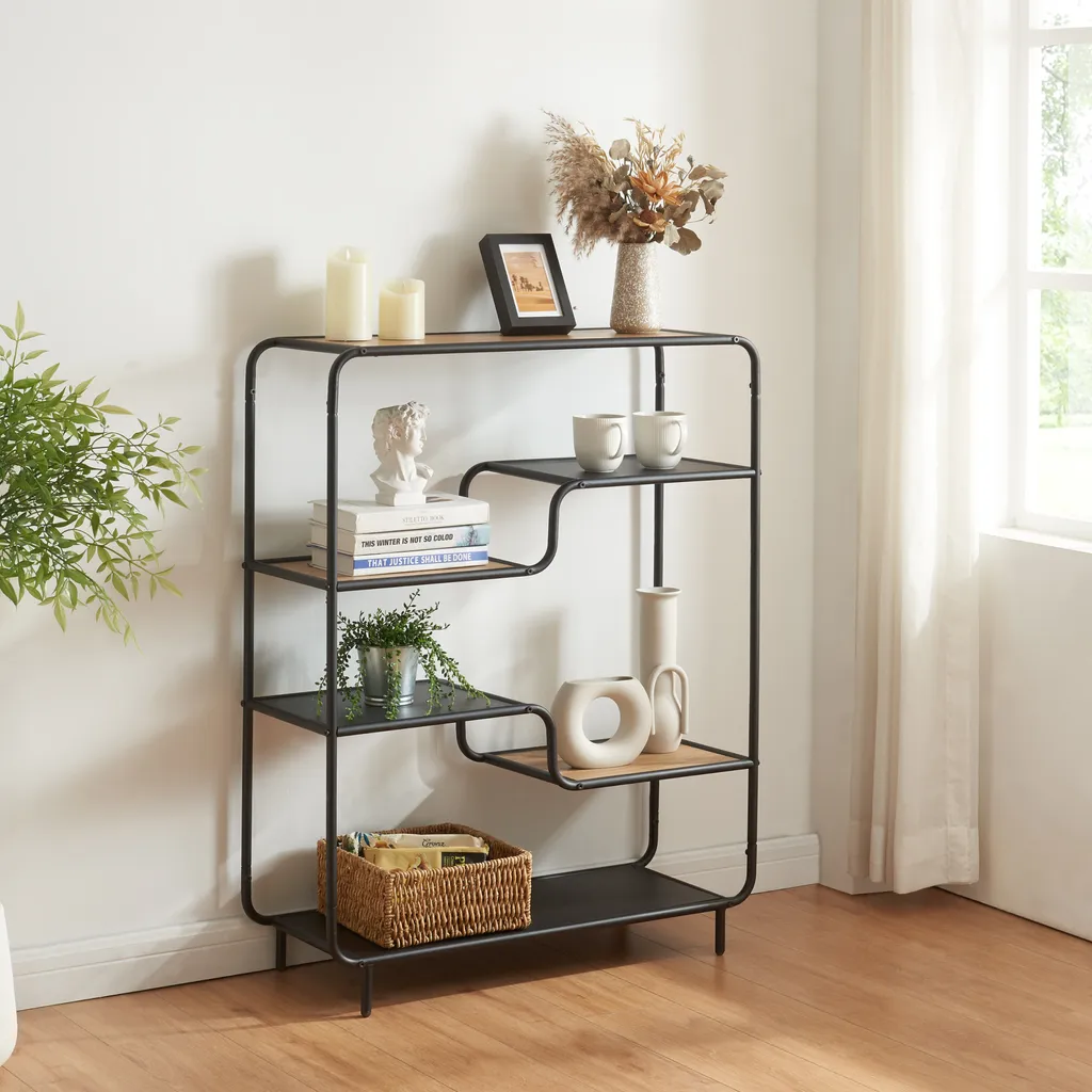 Étagère de Rangement 6 Niveaux Aspect Chêne et Métal Noir 101 cm