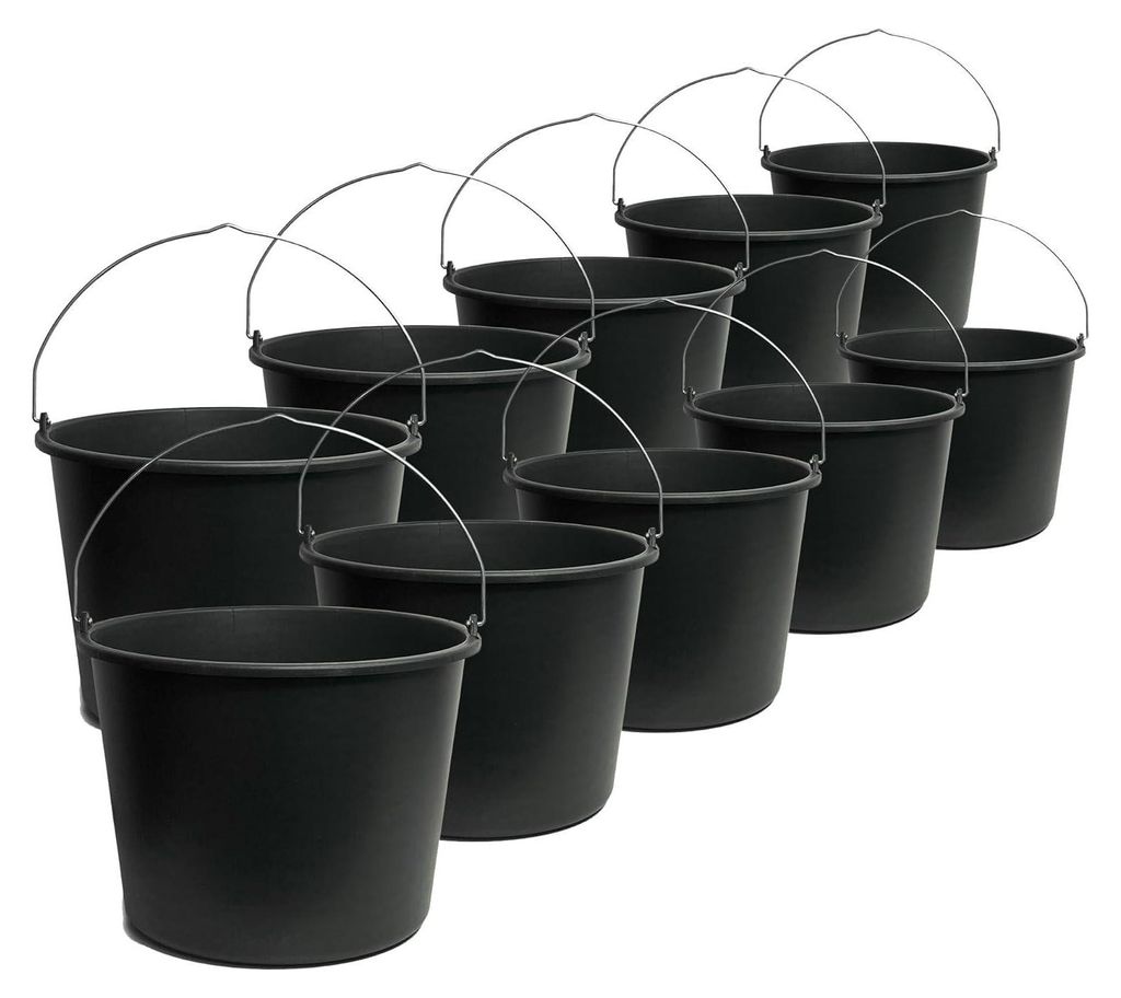 10x Eimer 12 Liter mit Literskala Baueimer, Mörtelkübel, Putzeimer, Malereimer