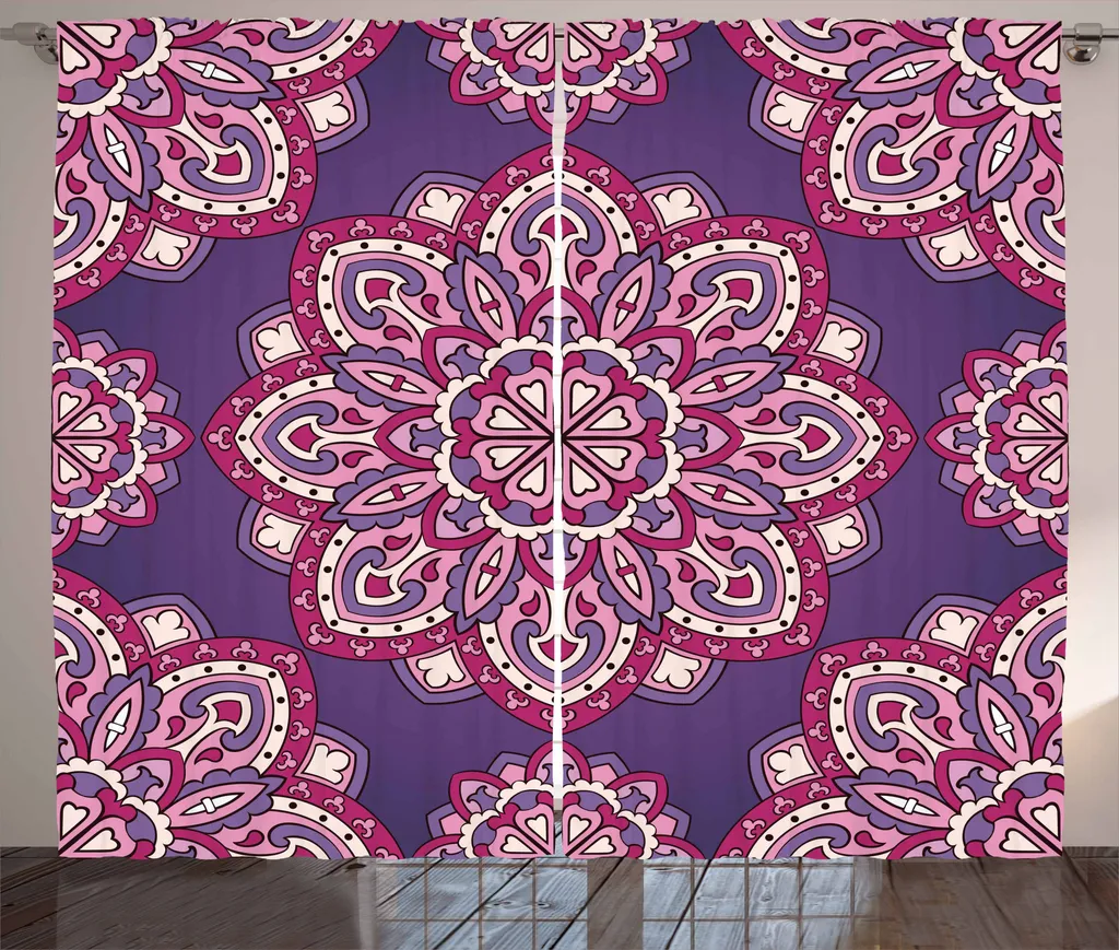 ABAKUHAUS Tenda rustica viola Mandala, design colorato, tenda con passanti e ganci per camera da letto, 280 x 175 cm, multicolore