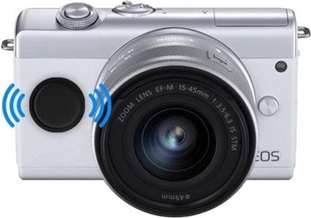 A white digital camera with a silver lens.