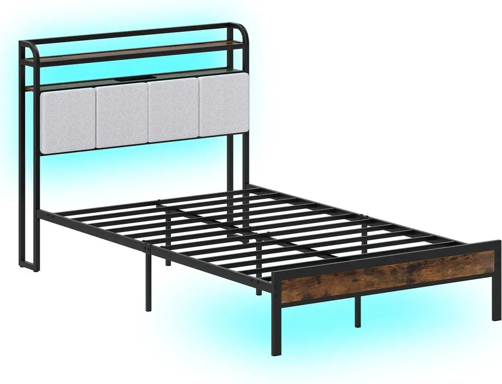 Cadre de Lit LED Connecté 140 cm - Charge USB et Structure Métal 500 kg