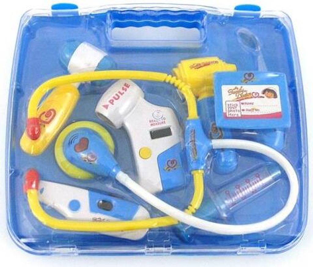 Arztkoffer mit Licht, Schall, Thermometer, Stethoskop, Otoskop, Pulsoximeter, Spiegel, Pager, Karte, Spritze, Hammer 221543