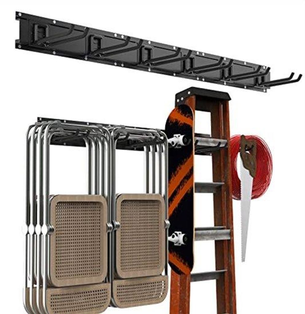 Garage-Organisationssystem mit 3-Einbaureihen, 6 Griffen, 121 cm Länge, Metall, Wacholder, Kellerraum, Werkstatt, Einfahrtskarre, Besenständer, G...