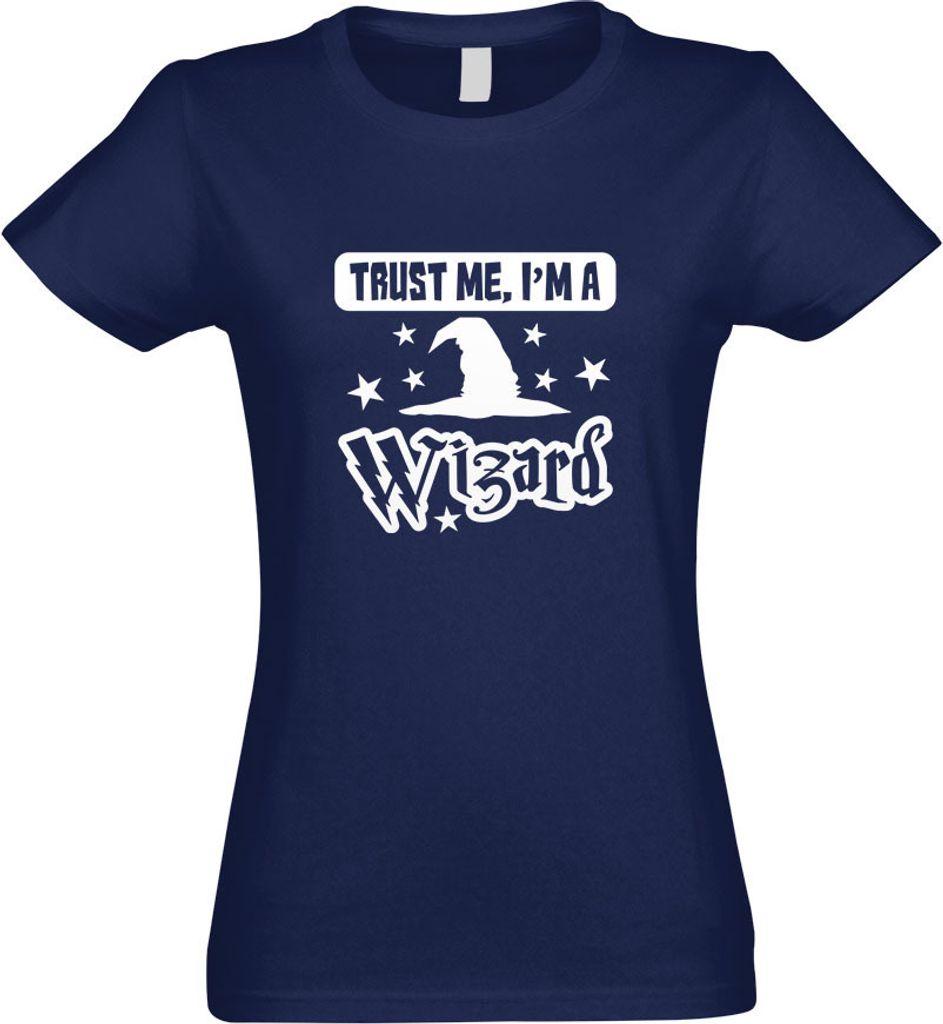 Kiwistar - T-Shirt tailliert - Damen - Navy - Trust me, im a Wizard - mit Motiv Bedruckt - Funshirt Design - Sport - Freizeit - Damen - XXL