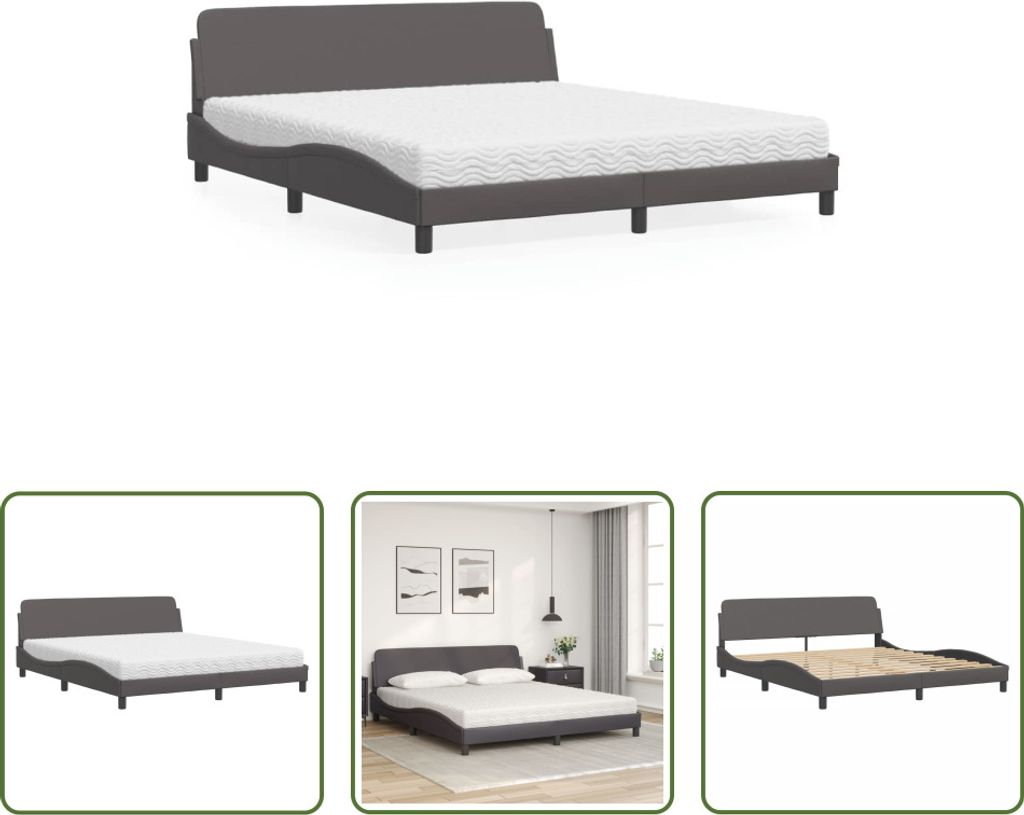 The Living Store Bett mit Matratze Grau 180x200 cm Kunstleder