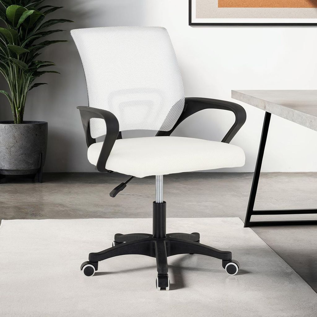 Bürodrehstuhl PHOENIX höhenverstellbar, Weiß – Schreibtischstuhl mit Mesh-Rückenlehne und Sitzfläche, ergonomisch geformt, modernes Design m...
