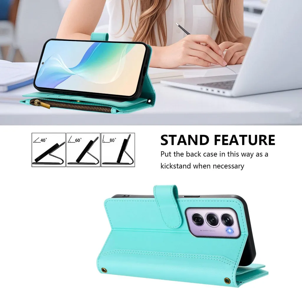 Custodia per Oppo Reno12, Oppo Reno12 Portafoglio Flip fibra