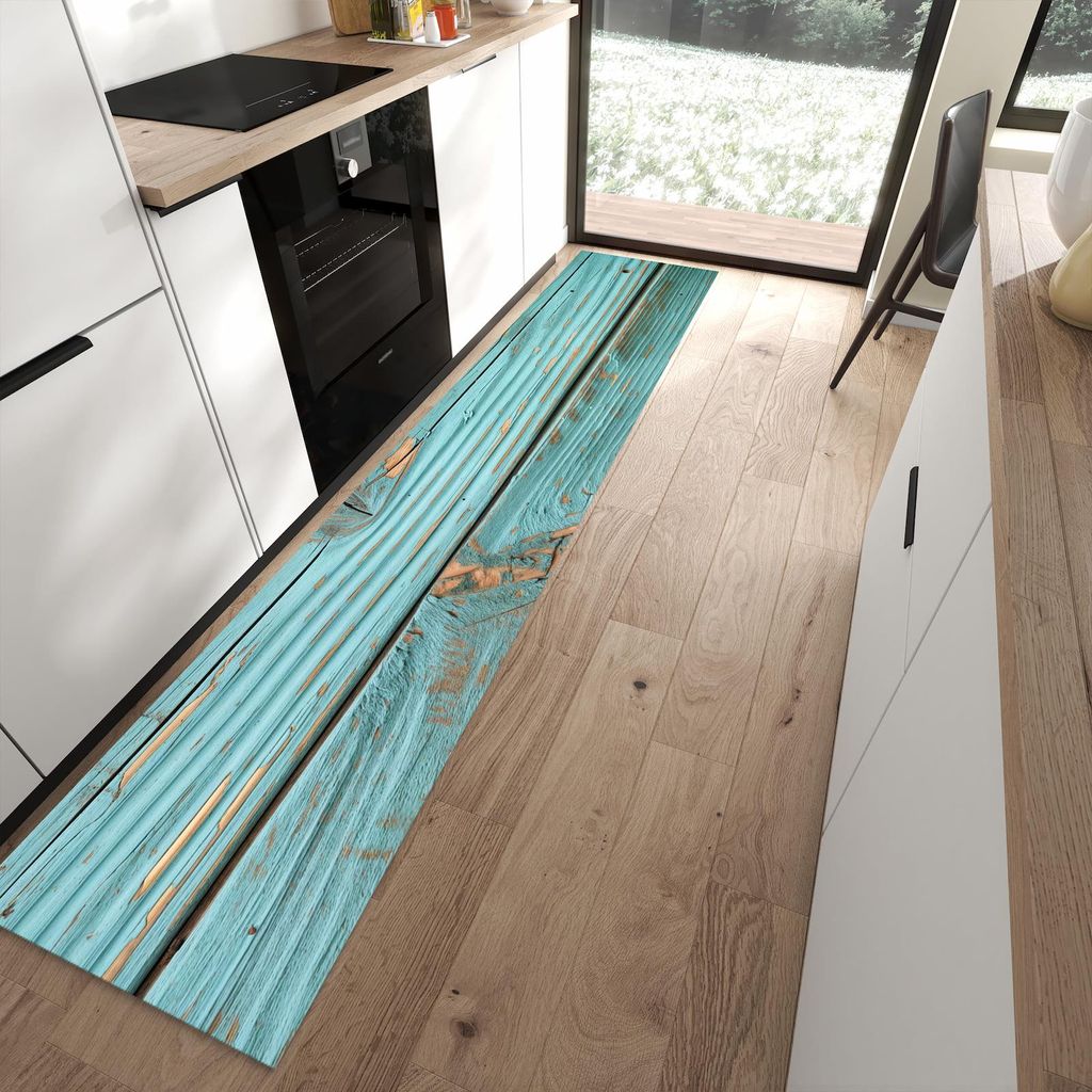 Küchenteppich 60x300cm rutschfest & abwischbar PVC Läufer - Holzbretter Vintage