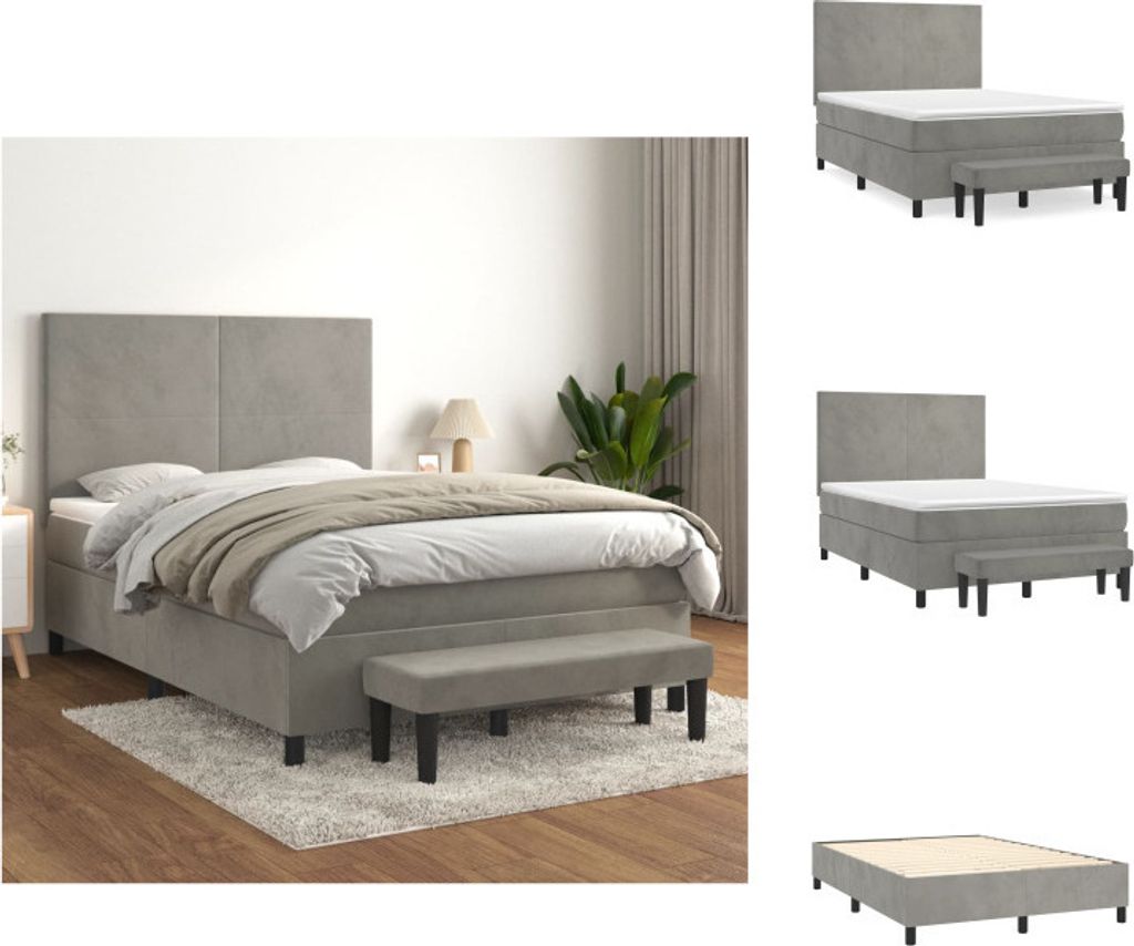 vidaXL Boxspringbett mit Matratze Hellgrau 140x200 cm Samt - Betten & Bettgestelle