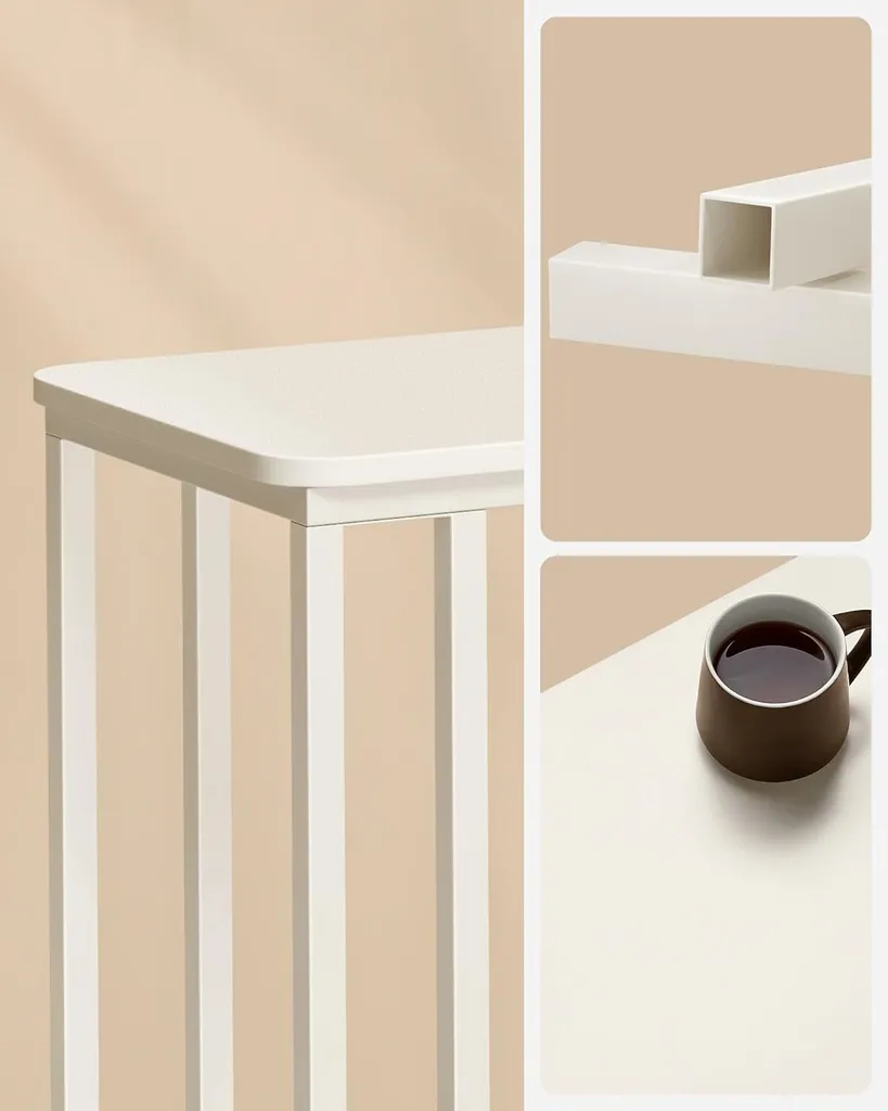 Table d'Appoint Blanche avec Structure Acier, Montage Facile et Rapide