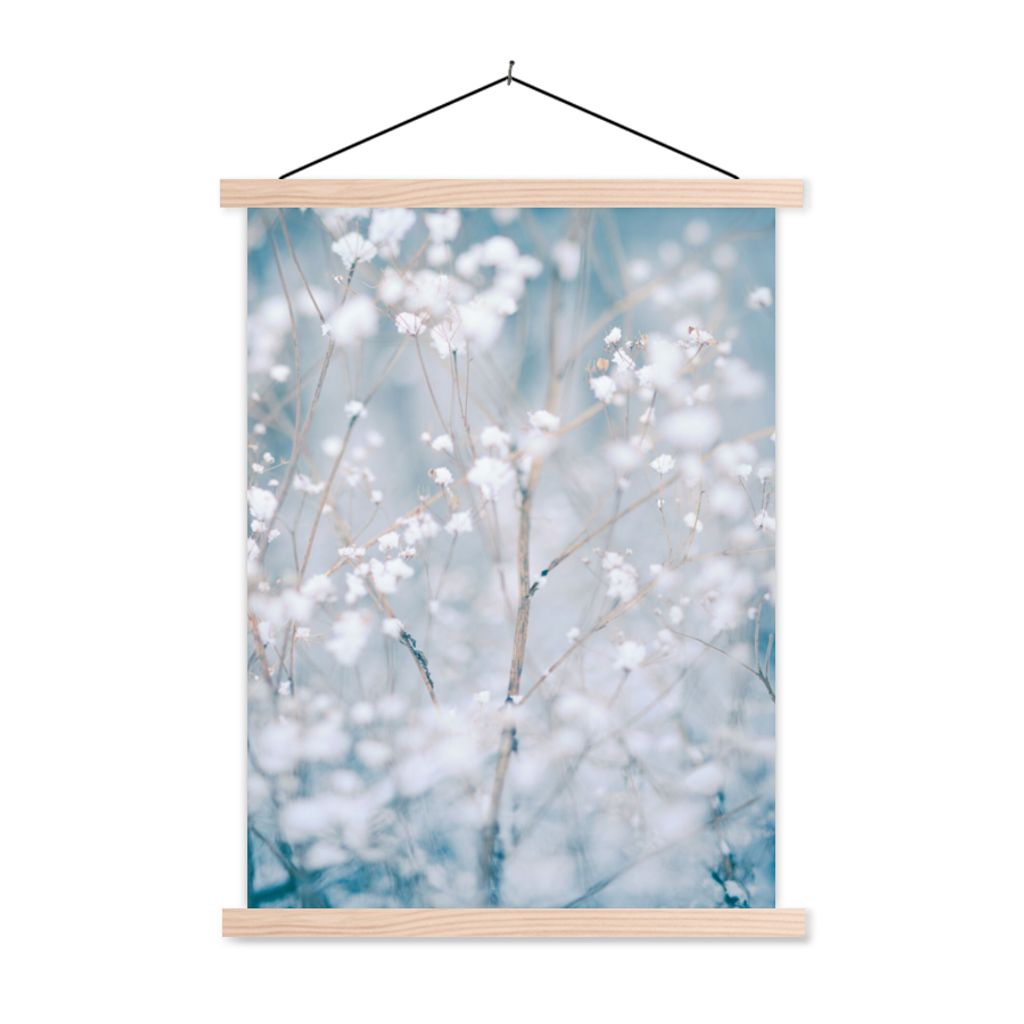 MuchoWow Textilposter Äste - Schnee - Winter - Natur - Botanisch 40x53 cm mit holzfarbenen Rahmen - Schlafzimmer