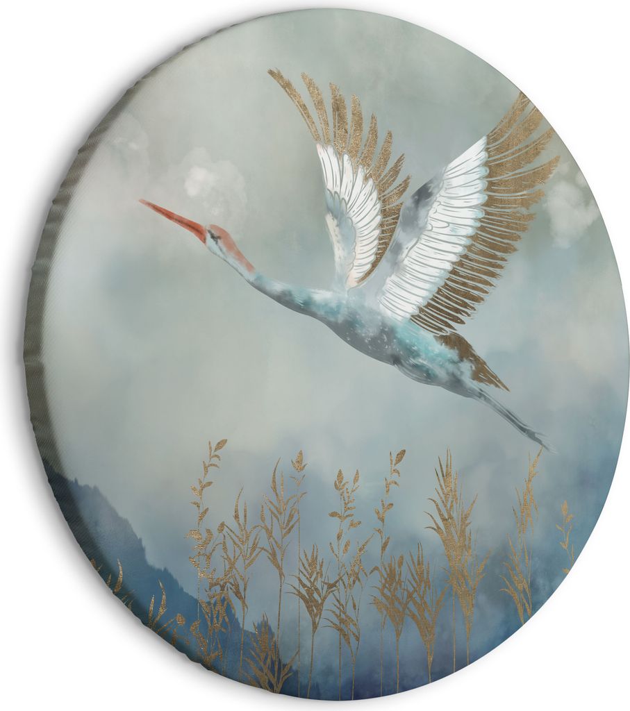 Runde Bilder 80x80 cm Landschaft Leinwandbild 1 tlg Kunstdruck modern Wandbilder XXL Wanddekoration Design Wand Bild Berge Pflanzen Vögel Storch b...