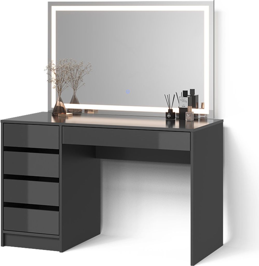 Schminktisch Livinity Imola Anthrazit 120 cm mit LED-Spiegel, Model 52367