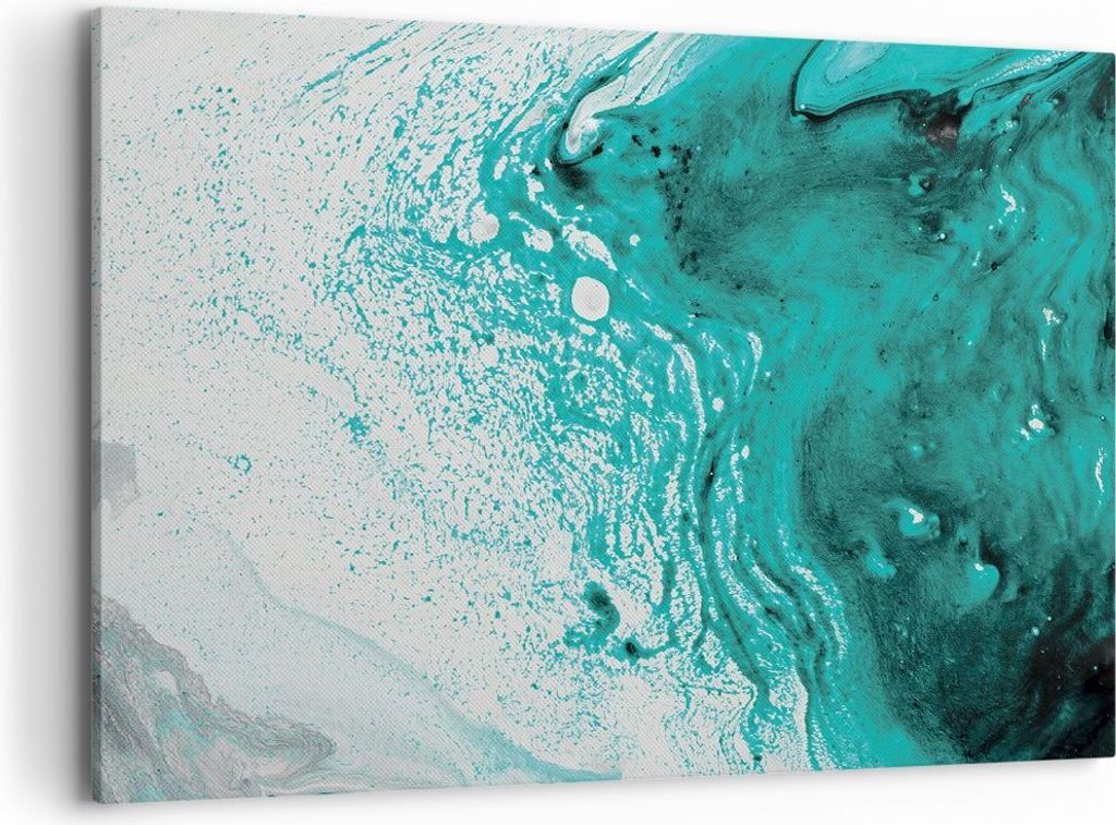 Bild auf Leinwand - Leinwandbild - Einteilig - Abstraktion Türkis Flüssigkeit - 120x80cm - Wand Bild - Wanddeko - Wandbilder - Leinwanddruck - Bi...