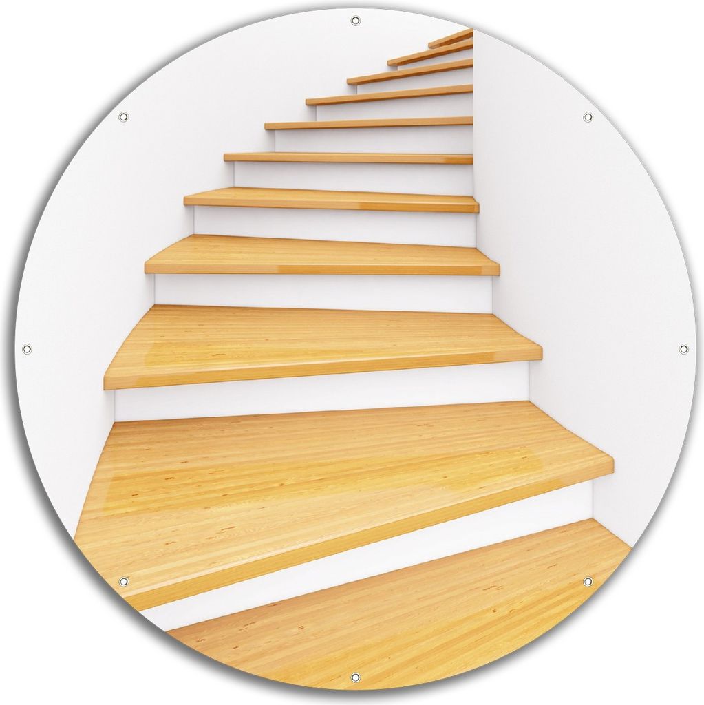 Wallario rundes Outdoor-Poster für Garten oder Balkon, Motiv Wendeltreppe aus hellem Holz, 60 cm Durchmesser