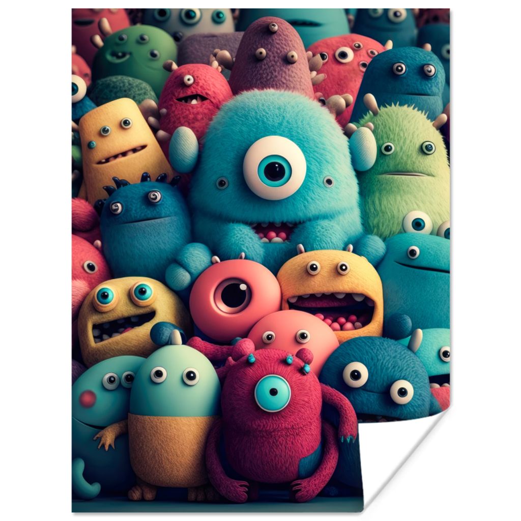 MuchoWow Poster Kinder - Monster - Regenbogen - Design - Mädchen - Jungen 30x40 cm - Wandplakat - Poster Kinderzimmer