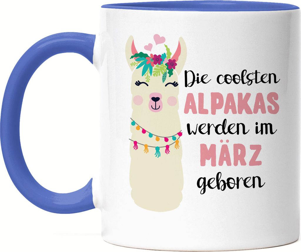 Die Coolsten Alpakas Werden im März Geboren Tasse Blau Wunschmonat Geschenkidee Geburtstag