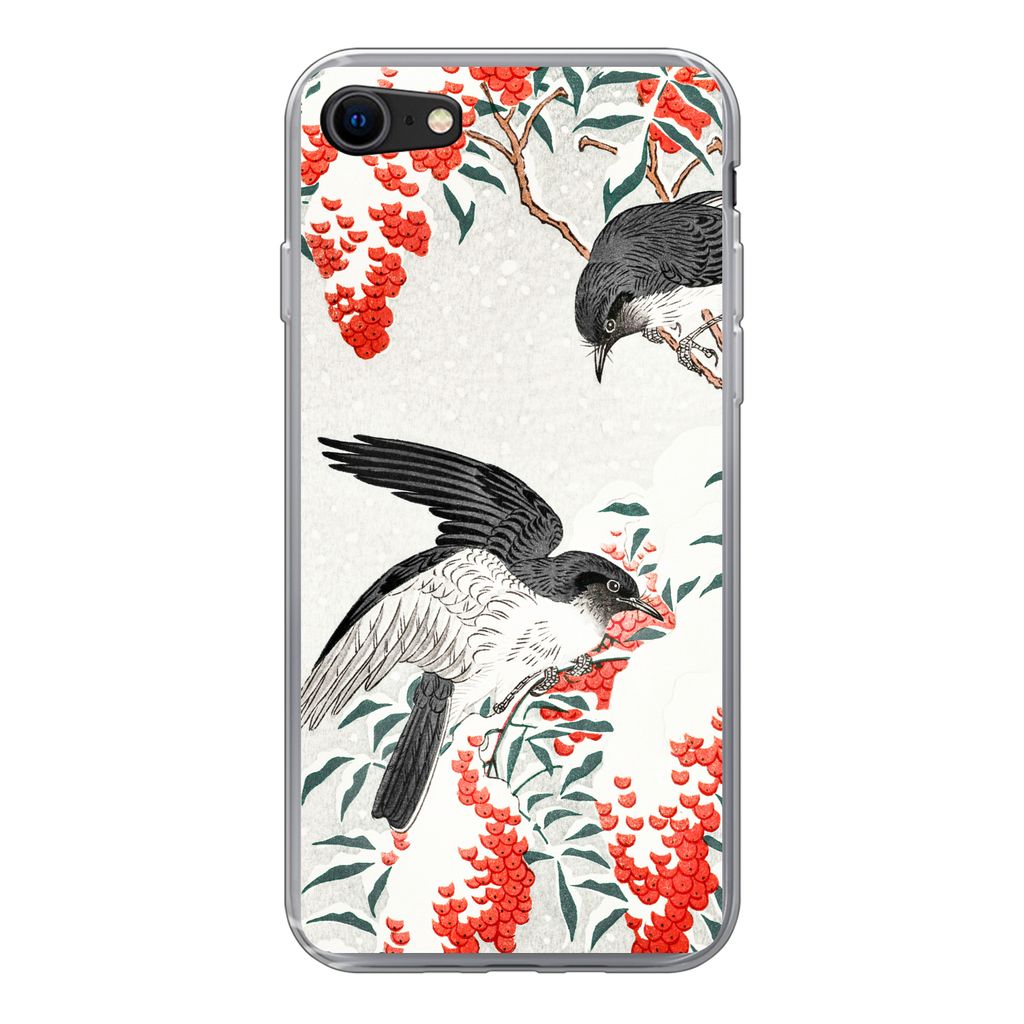 MuchoWow Handyhülle Schutzhülle Hülle für iPhone SE 2022 Japan - Schwalbe - Vögel - Beere - Vintage Silikon Softcase Handy Hülle - Schutzh...