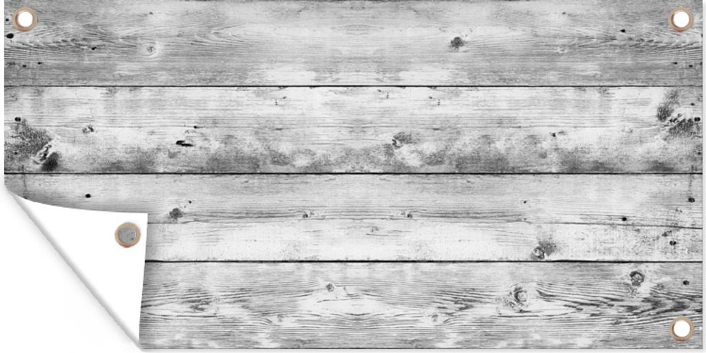 MuchoWow 80x40 cm Outdoor-Poster Gartendeko Sichtschutz Garten Poster für den Garten Grau - Weiß - Brocante - Regale - Holz