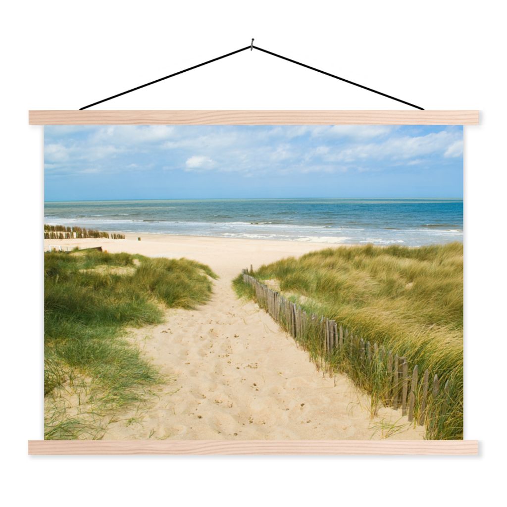 MuchoWow Textilposter Strand - Meer - Düne - Belgien 40x30 cm mit holzfarbenen Rahmen - Bilder