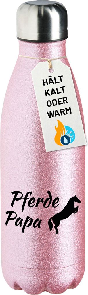 Huuraa Trinkflasche Pferdepapa Silhouette 500ml Pink Edelstahl Wasserflasche Trinkflasche Geschenkidee