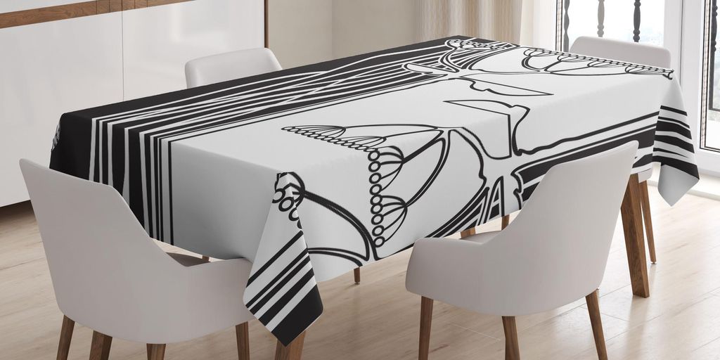 ABAKUHAUS Schwarz und weiß Tischdecke, Abstrakt Fenchel Pflanzen mit Samen Monochrome Garten Menage Ornament, 140 x 240 cm, Schwarz und weiß