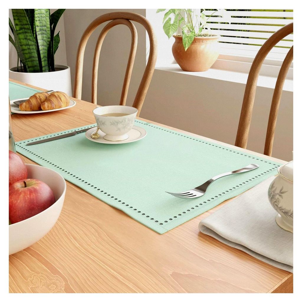 Tischsets Set aus 4 | Reine Baumwolle mit Hohlsaum-Design | Minzgrün | Rechteckig 48x32 cm - Tischuntersetzer | Maschinenwaschbar