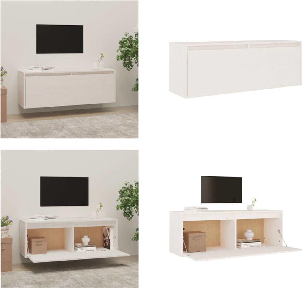 vidaXL Wandschrank Weiß 100x30x35 cm Massivholz Kiefer - Wandschrank - Wandschränke - Wandschrank Aus Holz - Hängeschrank