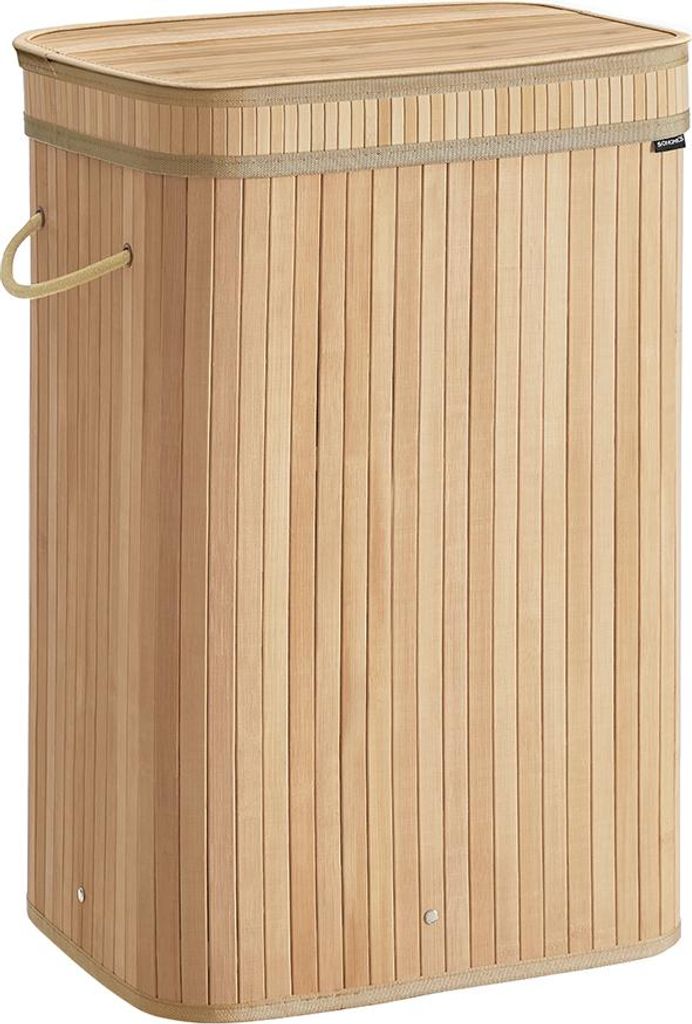 Wäschekorb mit Deckel aus Bambus, 72 Liter, naturbeige
