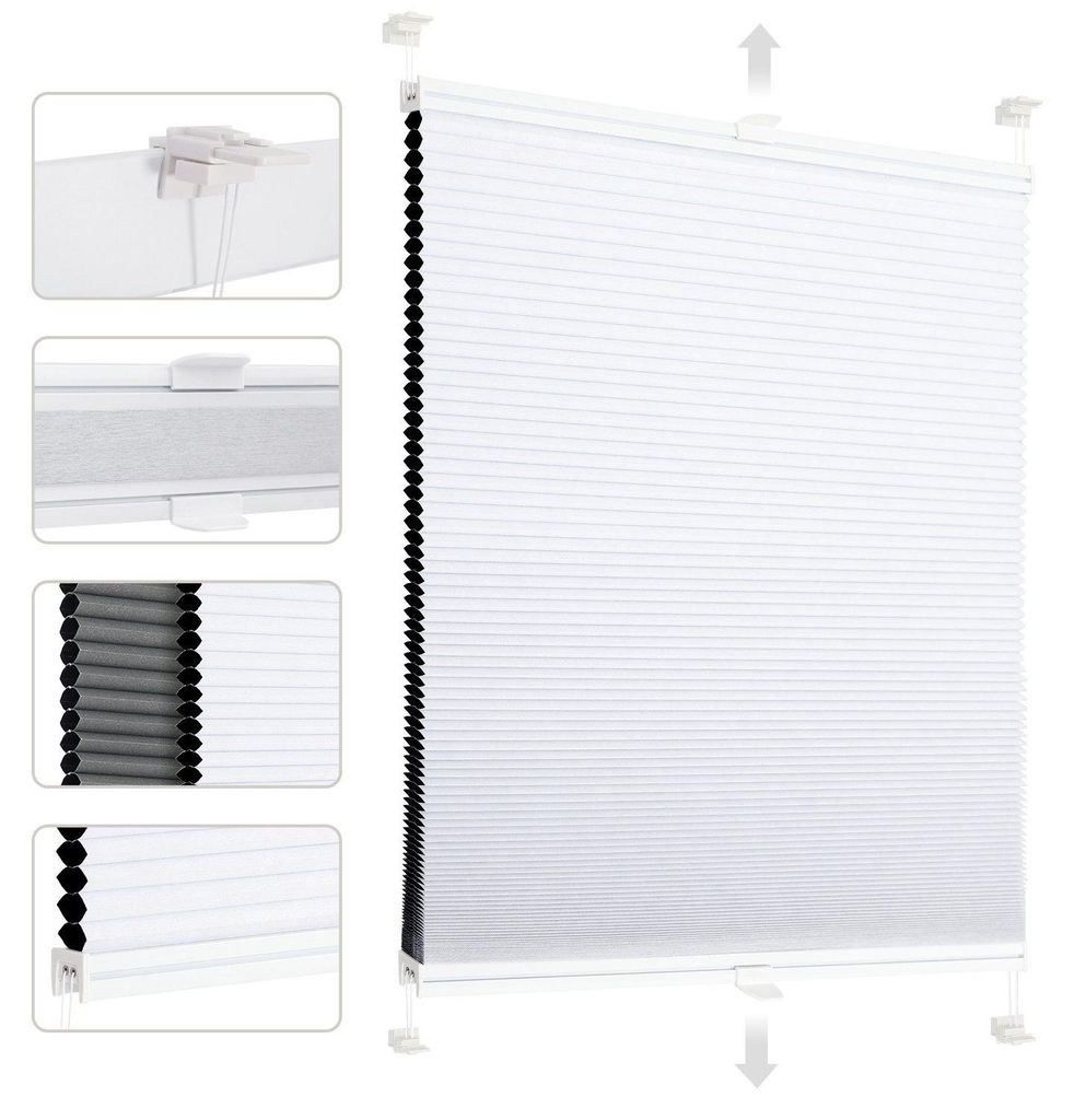 Sekey Wabenplissee ohne Bohren 75x100cm Doppelplissee Grau-Weiß Plissee Klemmfix 100% Verdunklung & Sonnenschutz Faltrollo Klemmfix für Fenster &...