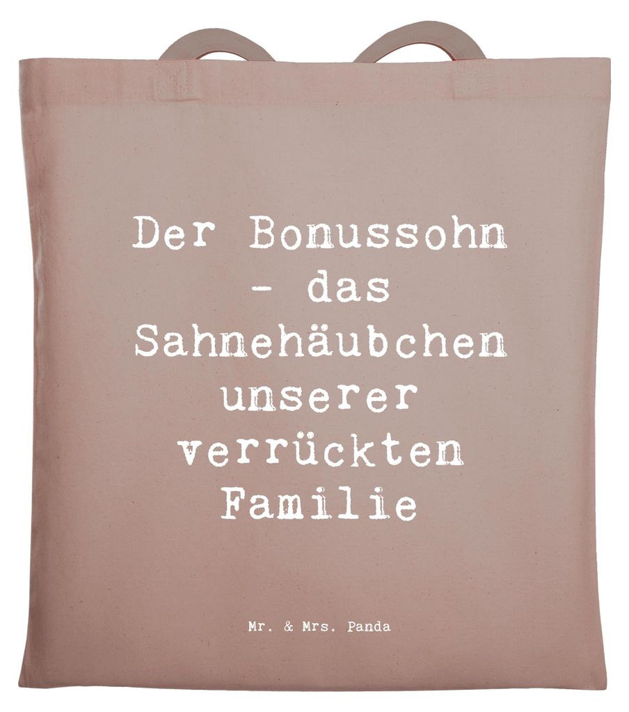 Mr. & Mrs. Panda Jutebeutel Spruch Der Bonussohn - Braun Pastell - Geschenk, dokumententasche, Schultasche, einzigartige Designs, Shopping Tasche, ...