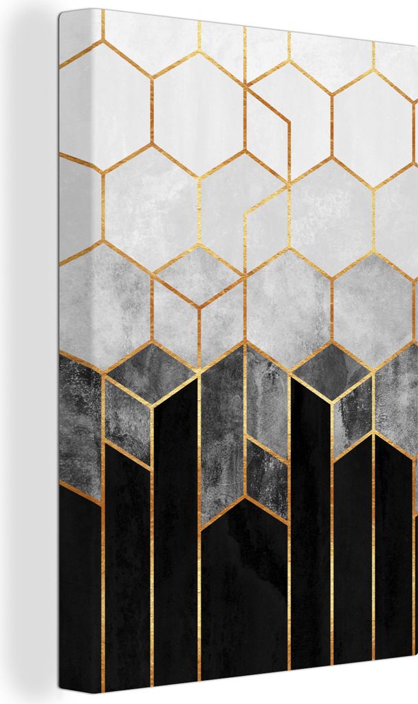 OneMillionCanvasses - Leinwandbilder - 90x140 cm, Gold - Sechseck - Chic - Muster - Luxus, Wandbilder Kunstdruck Wanddekoration - Foto auf Leinwa...