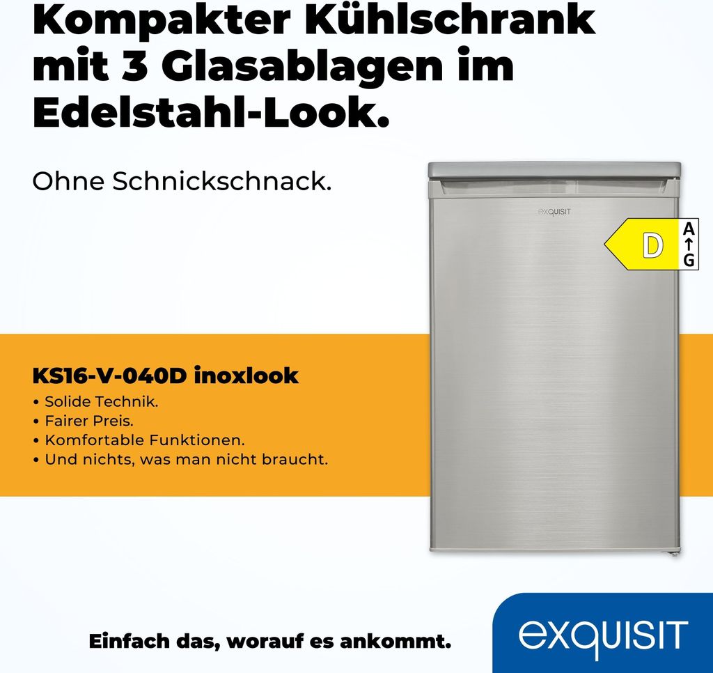 Exquisit Vollraumkühlschrank KS16-V-040D inoxlook | Produktbild 2