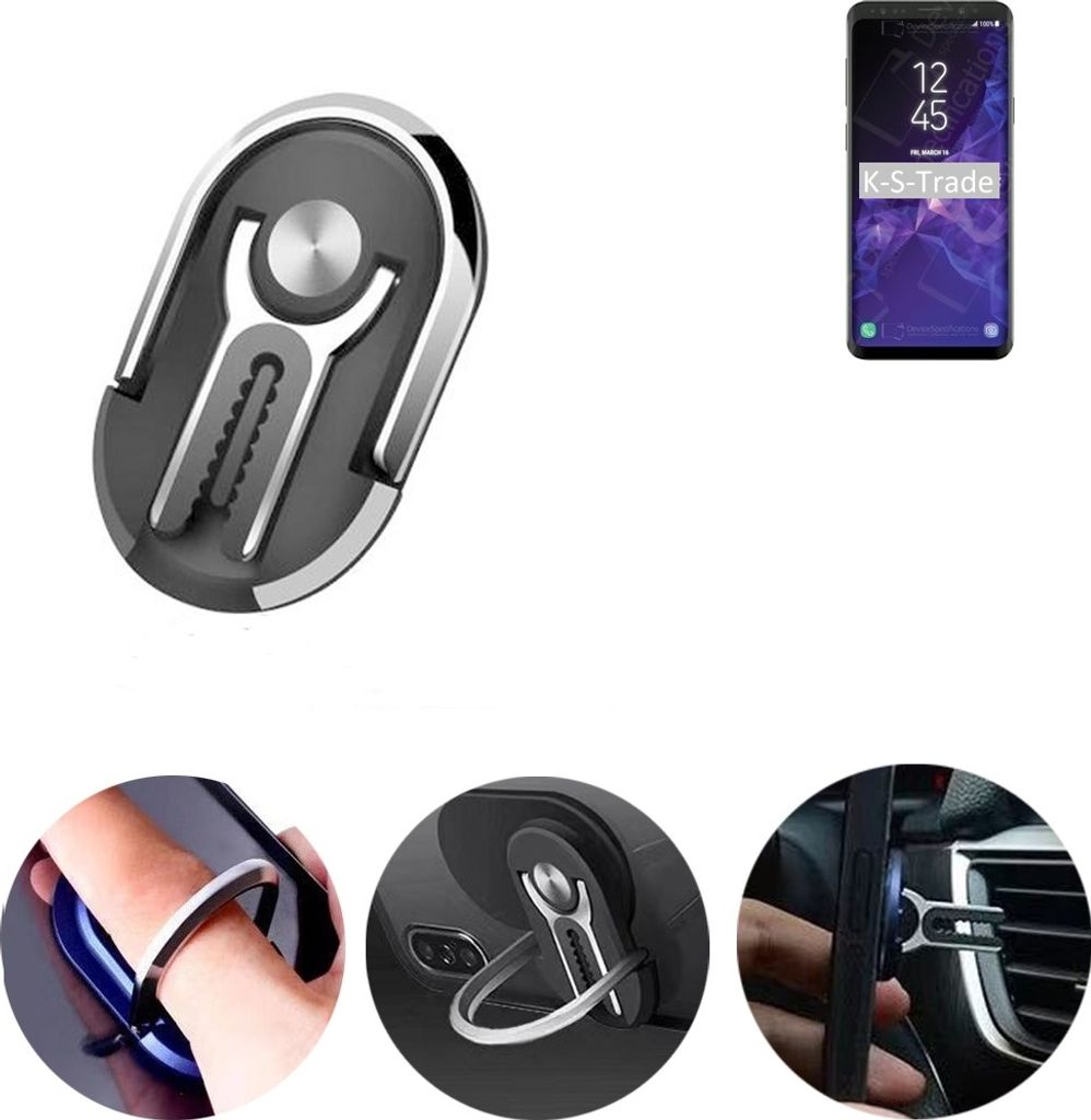 K-S-Trade 3in1 Smartphone-Ring Handy-Ring kompatibel mit Samsung Galaxy S9+ SD845 Fingerhalterung Handyring Tischständer Lüftungsgitter-Halterung