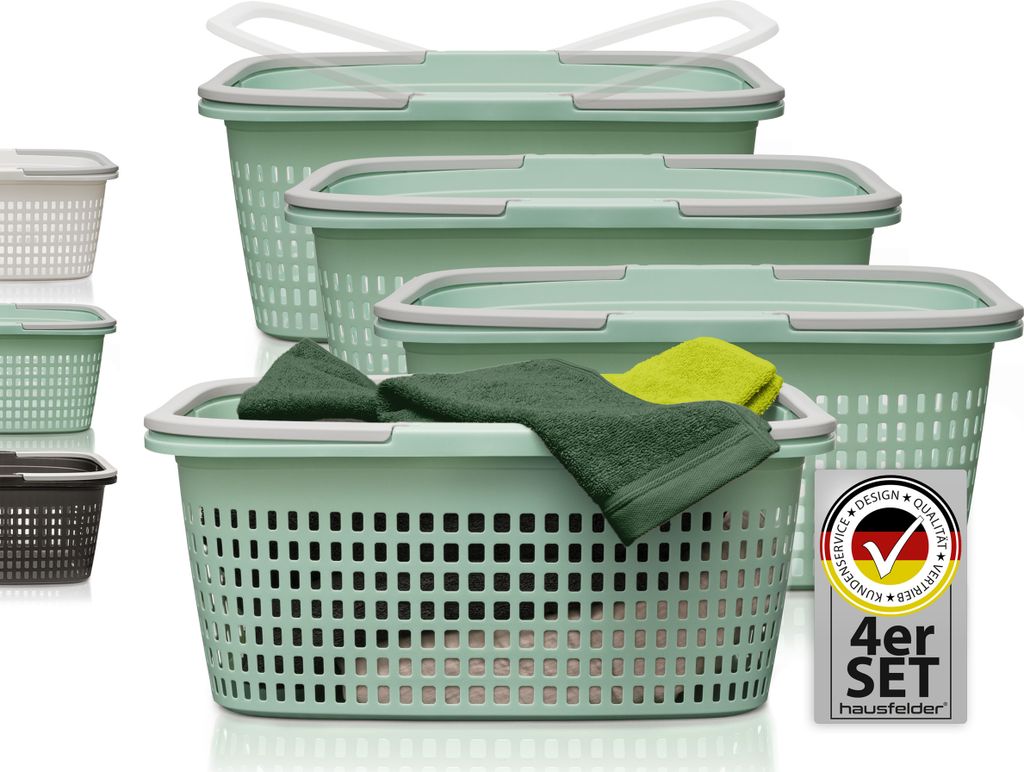 Wäschekörbe 4er Set Grün, 4 Körbe 35 l