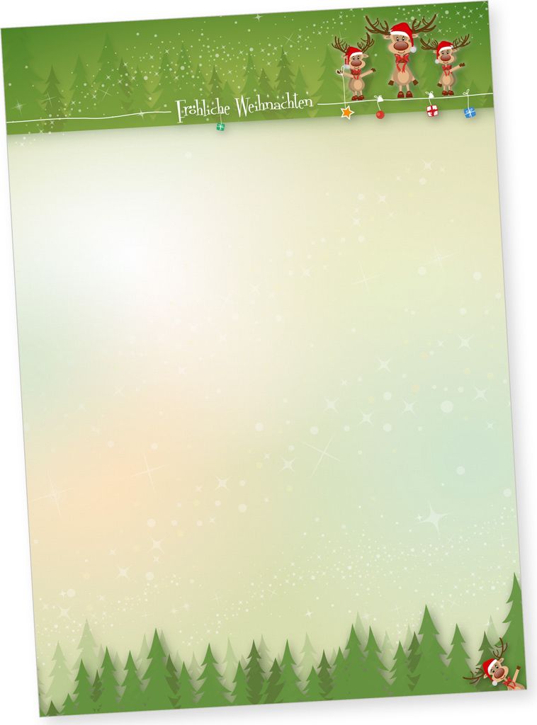 NEU Rentiere 100 Blatt Briefpapier Weihnachten, Weihnachtsbriefpapier Weihnachtspapier A4 Geschäftskunden