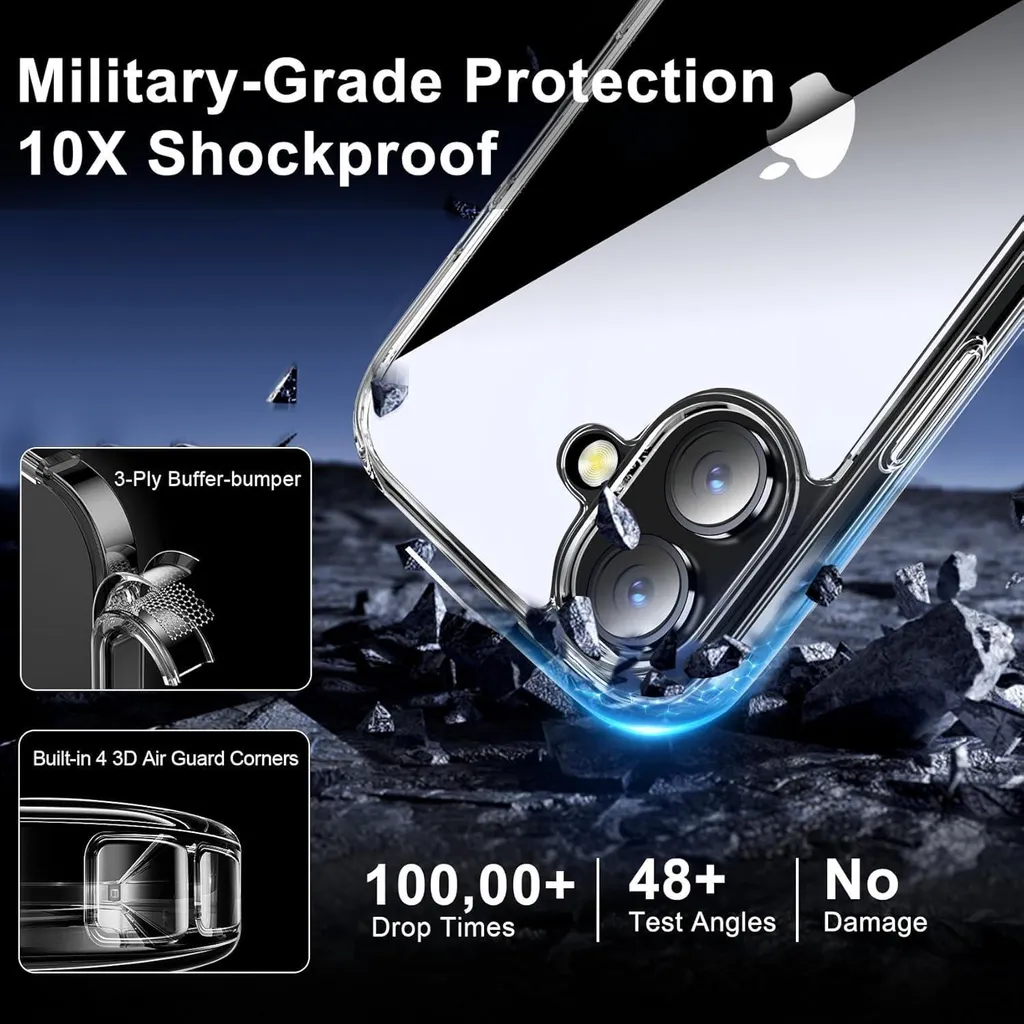 Pack Coque iPhone 16 Antichoc Transparente avec Verres Trempés Écran