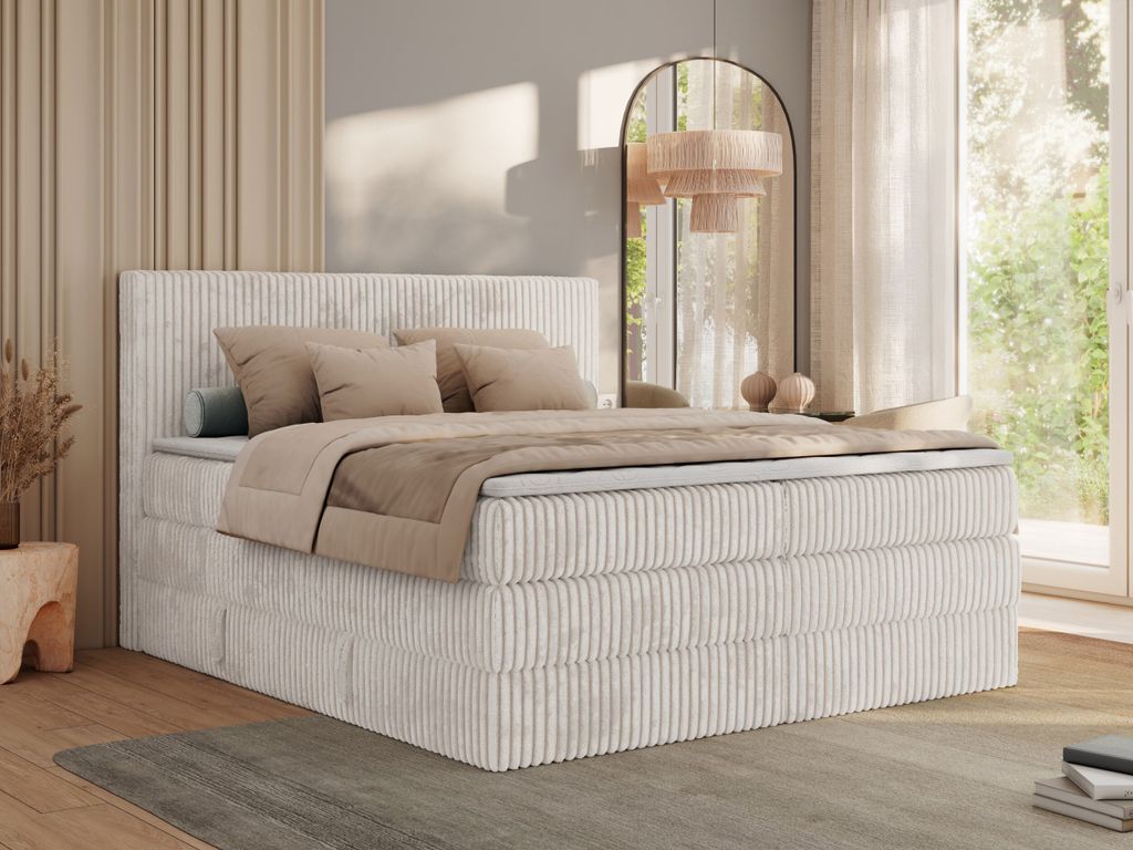 MKS MEBLE Boxspringbett 200x200 Beige Cord, Boxspringbett Produktbild