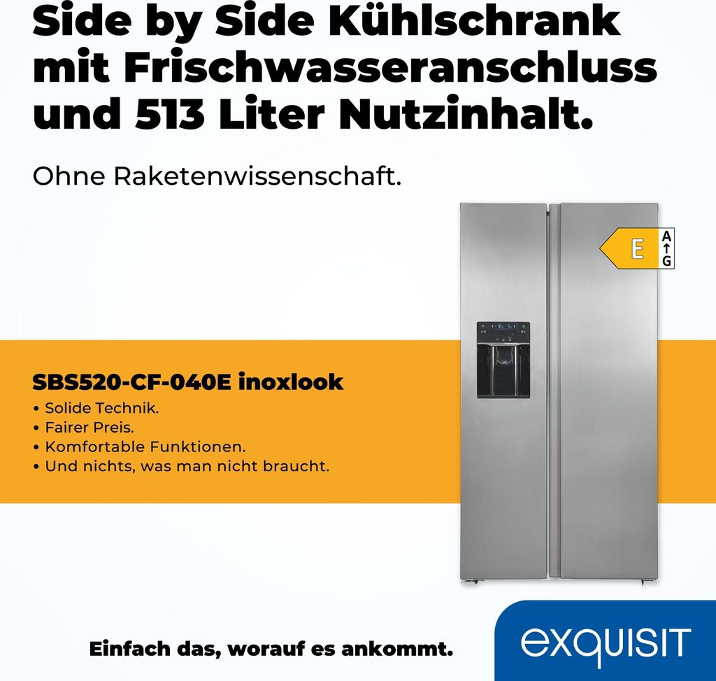 Exquisit Side by Side SBS520-CF-040E inoxlook | 513 l Produktbild 2